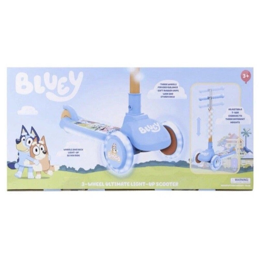 Bluey 3-Wheel Light-Up Scooter for Kids with Adjustable Height, Fun Design Bluey